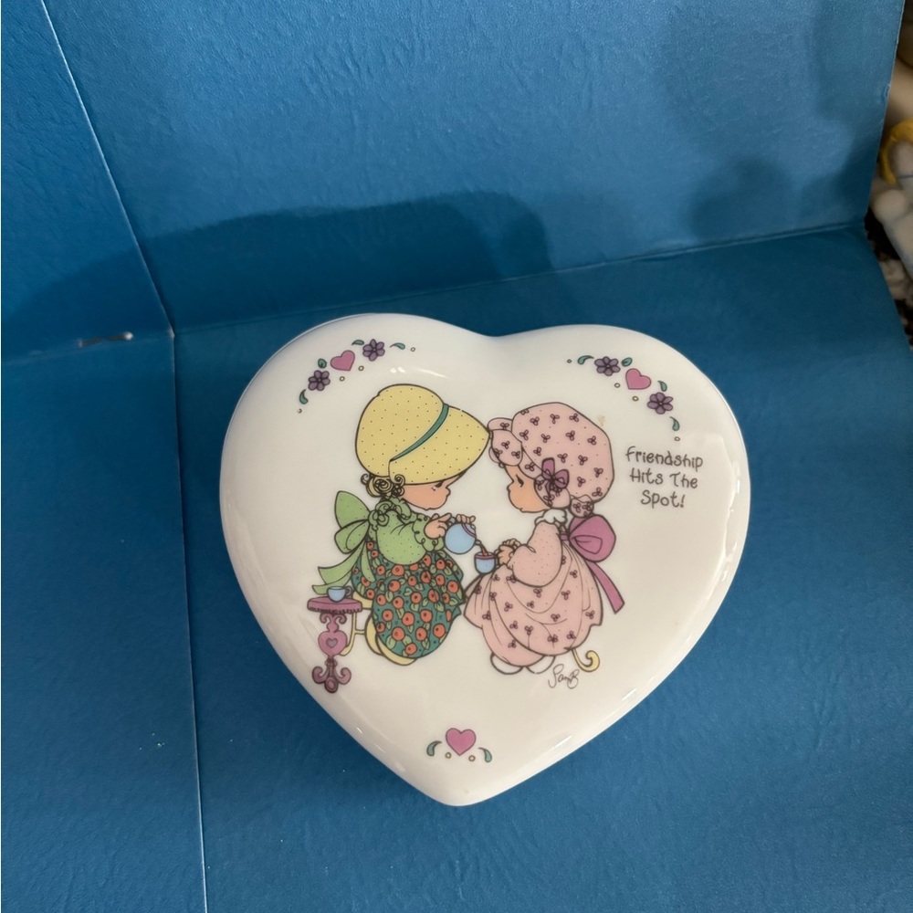 Precious Moments Heart-Shaped Trinket Box with Vintage Illustration